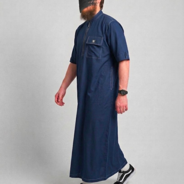 Qamis Summer Toile Coton (fibre de bamboo) Oversize Bleu Nuit