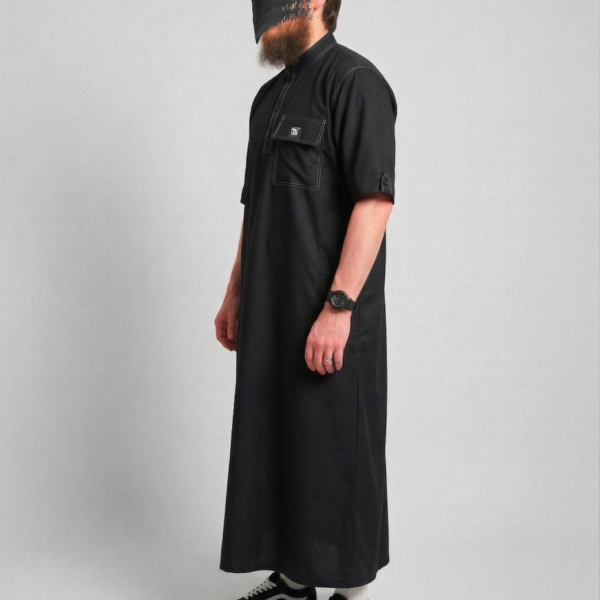 Qamis Summer Toile Coton (fibre de bamboo) Oversize Noir
