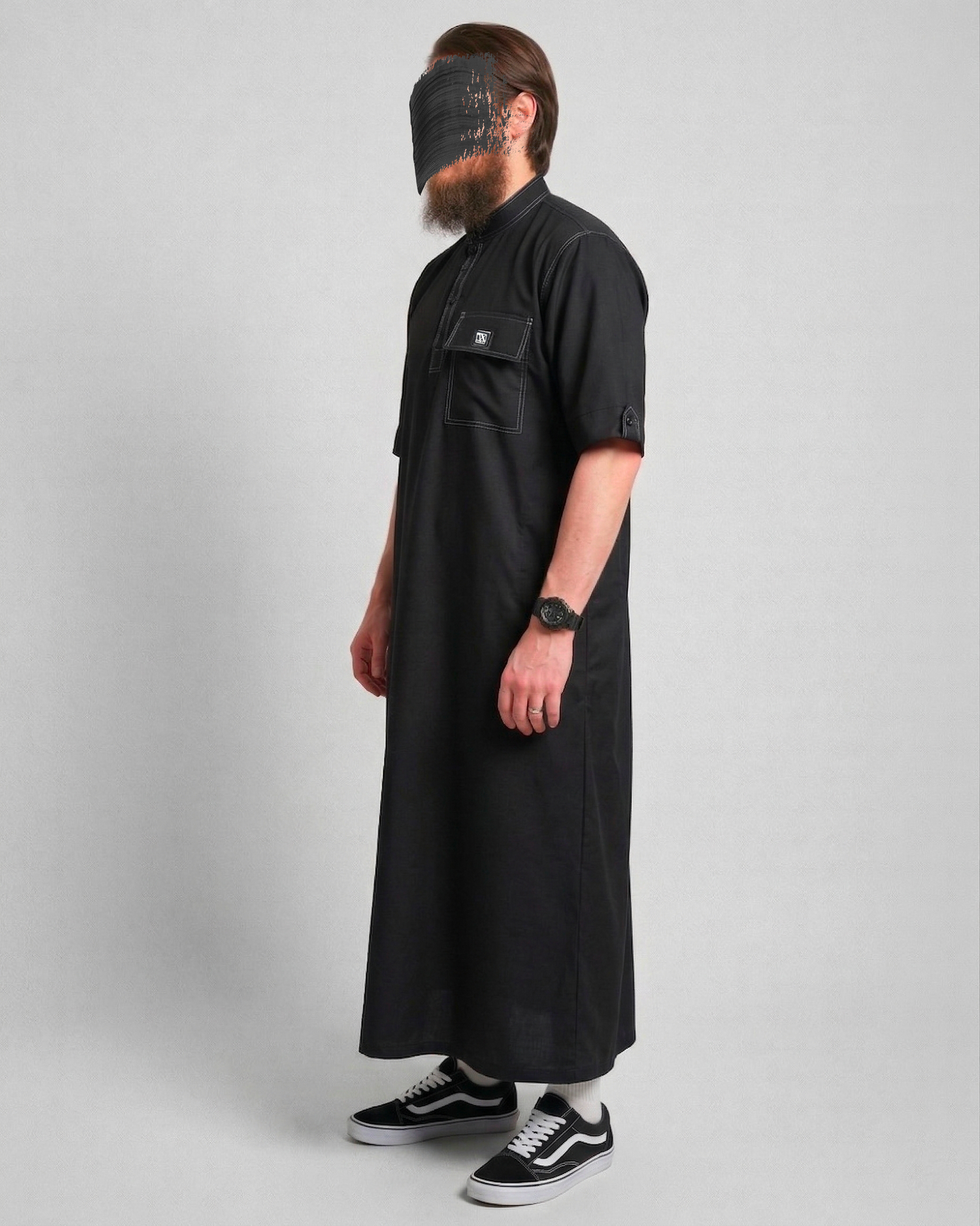 Qamis Summer Toile Coton (fibre de bamboo) Oversize Noir