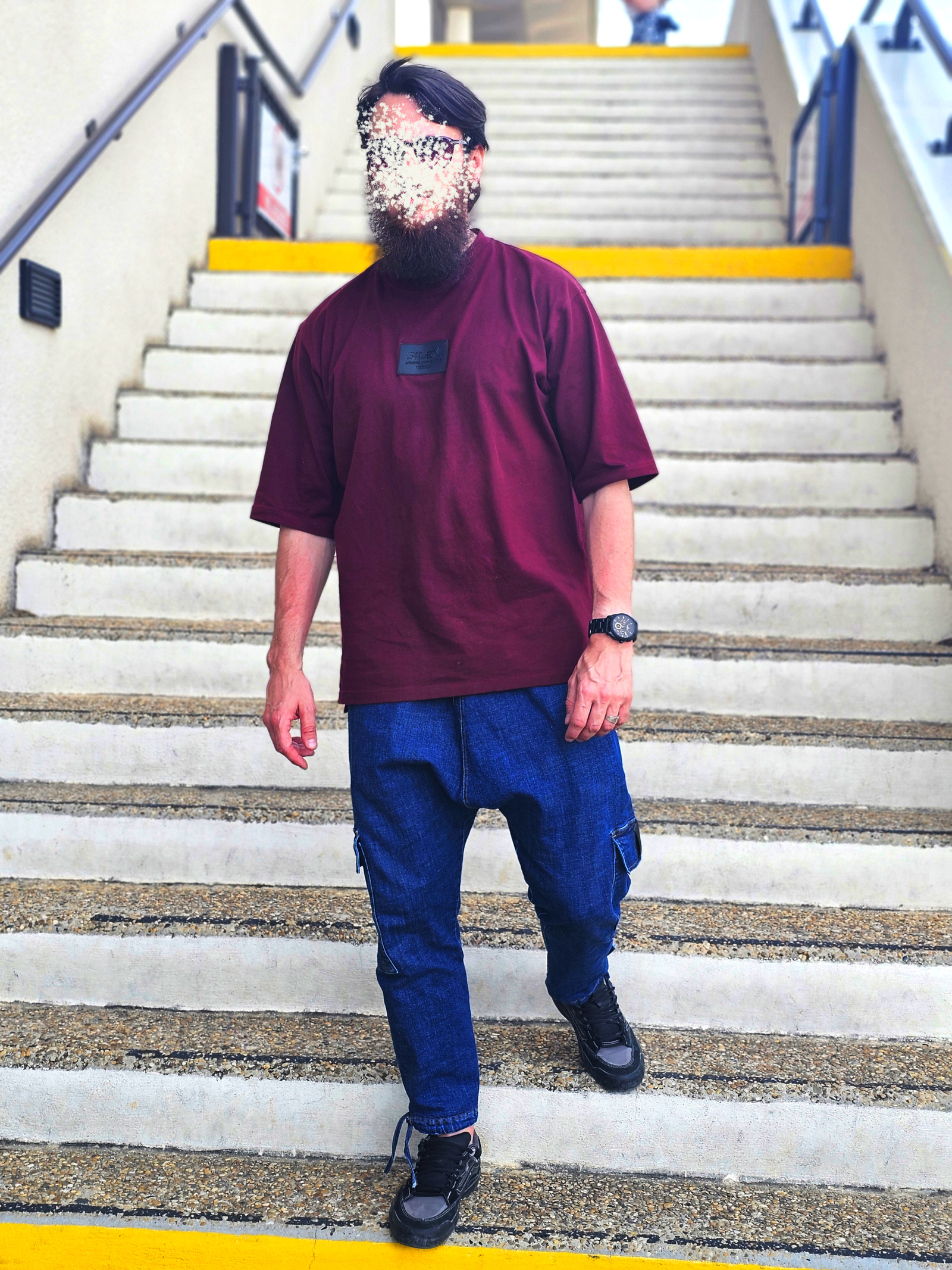 T-shirt 100% Coton - coupe Oversize Homme - bordeaux - Style Streetwear & Urbain | Silex – Image 3