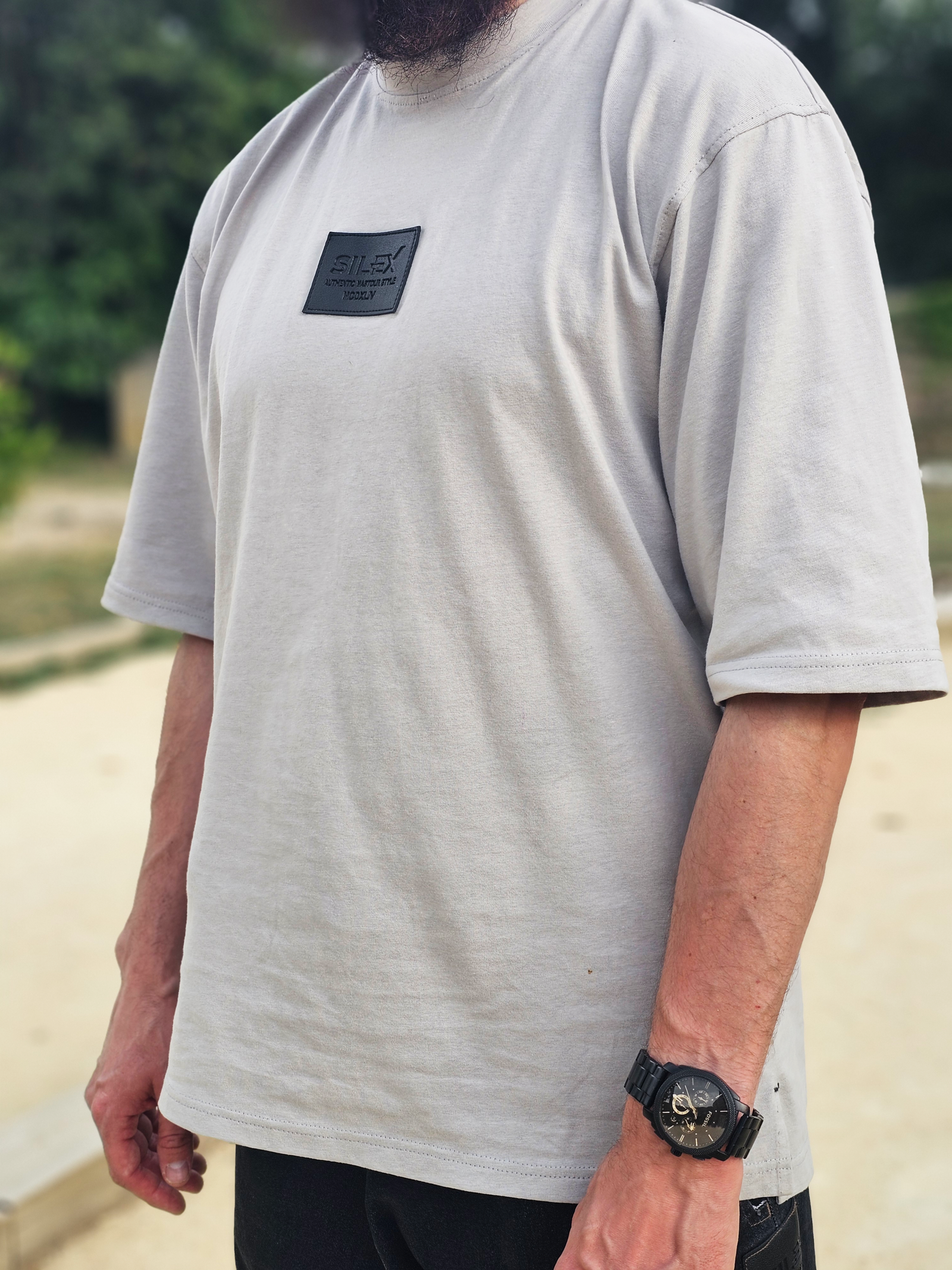 T-shirt 100% Coton - coupe Oversize Homme - gris clair - Style Streetwear & Urbain | Silex – Image 2